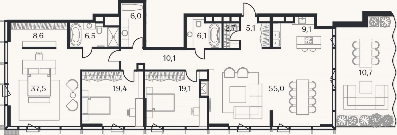 Планировка: 4+ к, 180,2 м²