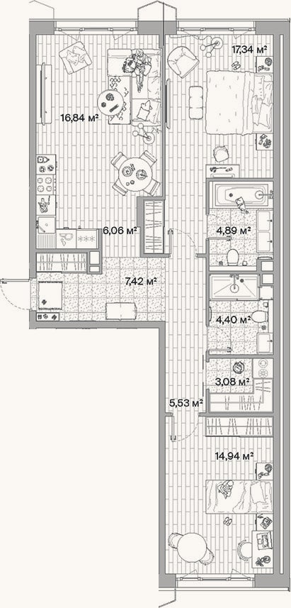 Планировка: 3-к, 80,5 м²