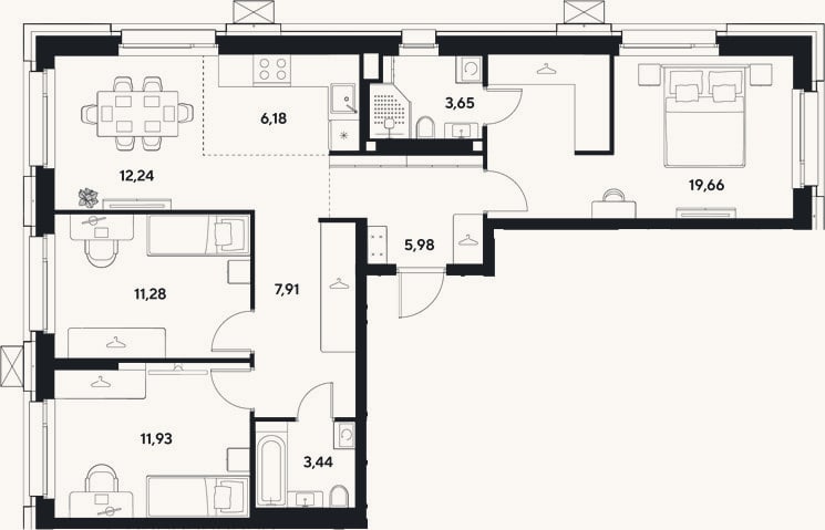 Планировка: 4+ к, 82,3 м²
