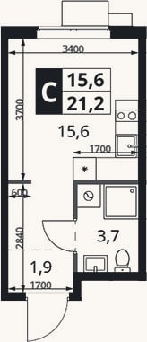 Планировка: Студия, 21,2 м²