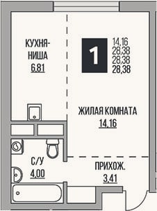 Планировка: Студия, 28,4 м²