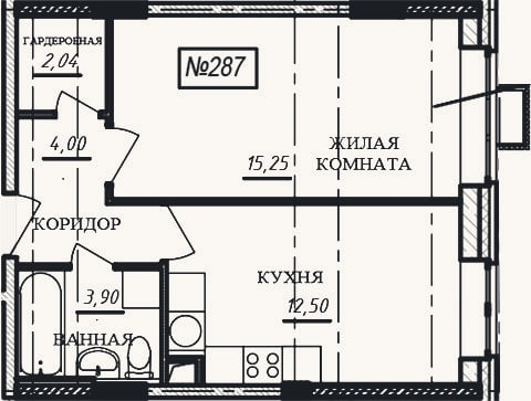 Планировка: 1-к, 37,7 м²