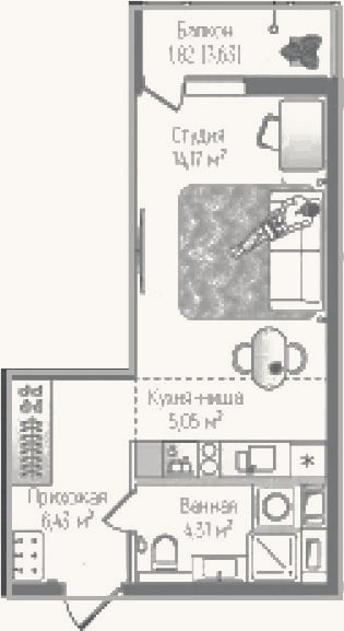 Планировка: Студия, 30 м²