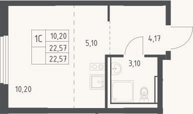 Планировка: Студия, 22,6 м²