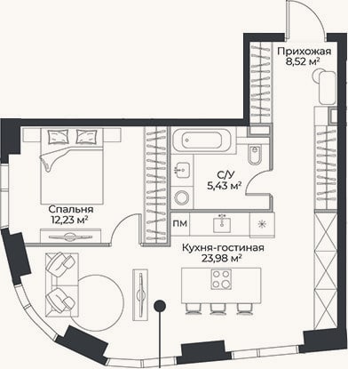 Планировка: 2-к, 50,2 м²
