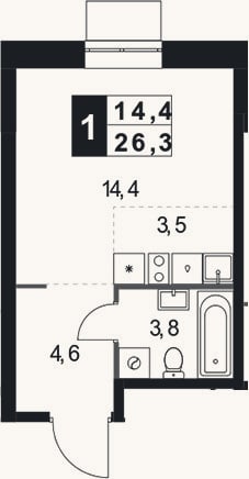 Планировка: Студия, 26,3 м²