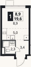 Планировка: Студия, 19,6 м²