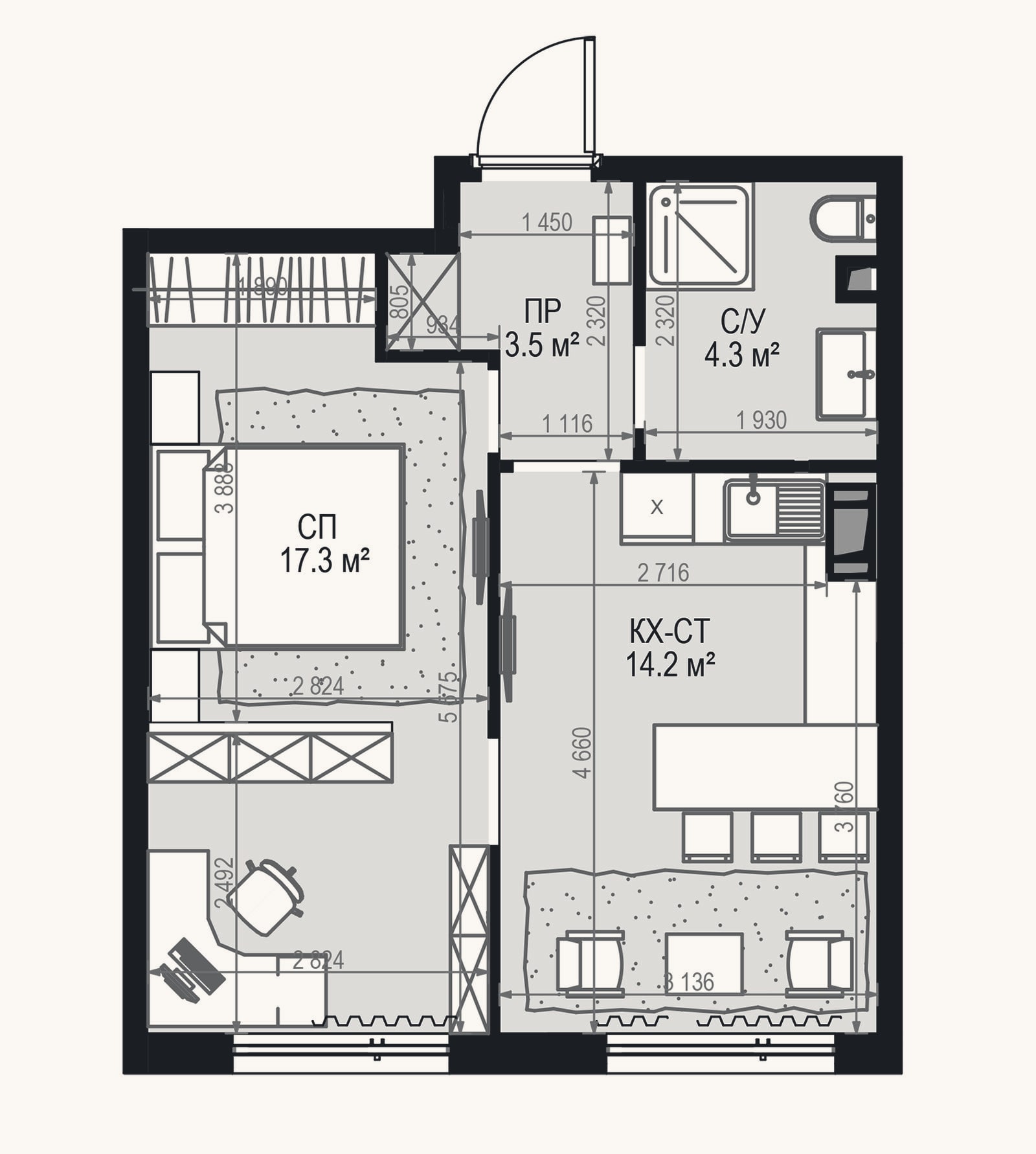 Планировка: 2-к, 39,3 м²