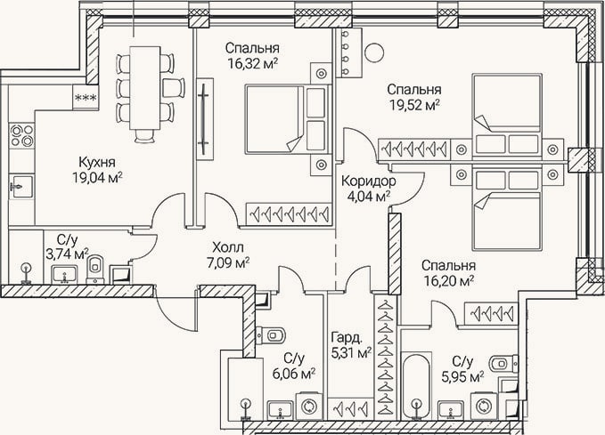 Планировка: 4+ к, 103,3 м²