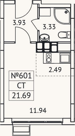 Планировка: Студия, 21,7 м²