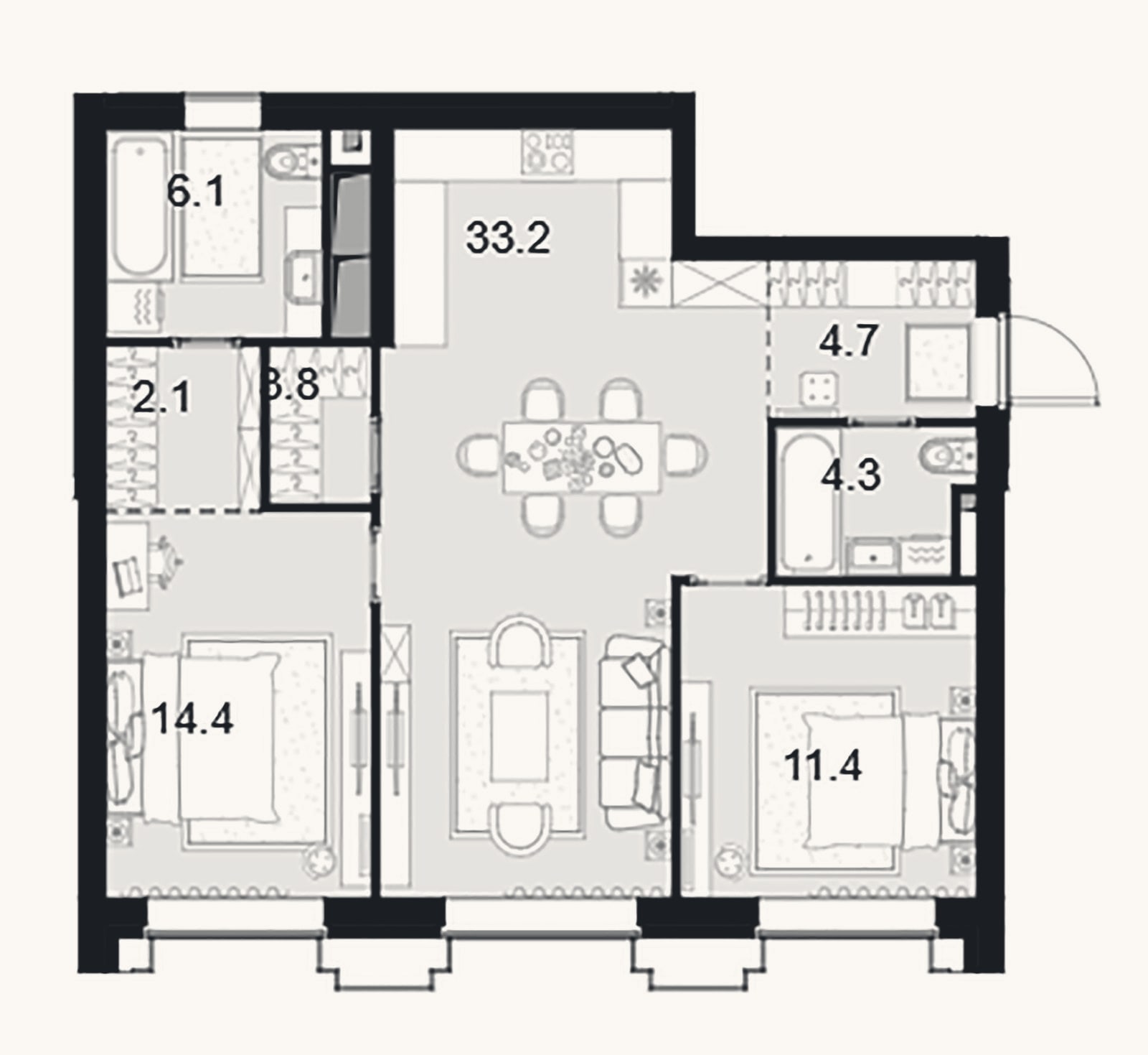 Планировка: 2-к, 80 м²