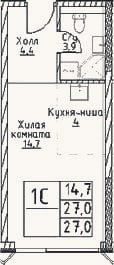 Планировка: Студия, 27 м²