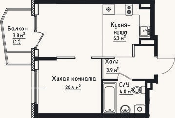 Планировка: Студия, 34,6 м²