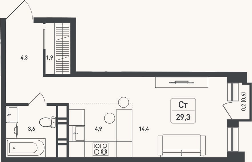 Планировка: Студия, 30,2 м²