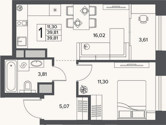 Планировка: 2-к, 36,2 м²
