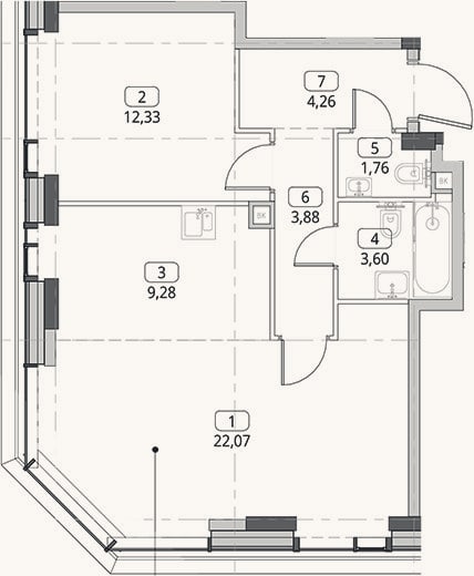 Планировка: 2-к, 57,2 м²