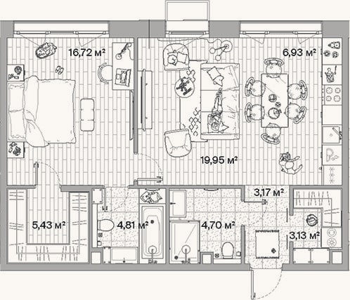 Планировка: 2-к, 64,8 м²