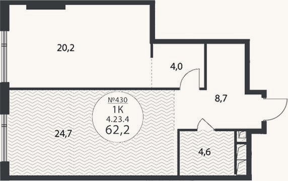 Планировка: 2-к, 62,2 м²