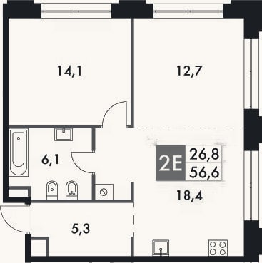 Планировка: 2-к, 58 м²