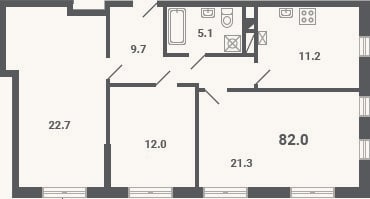 Планировка: 3-к, 82 м²