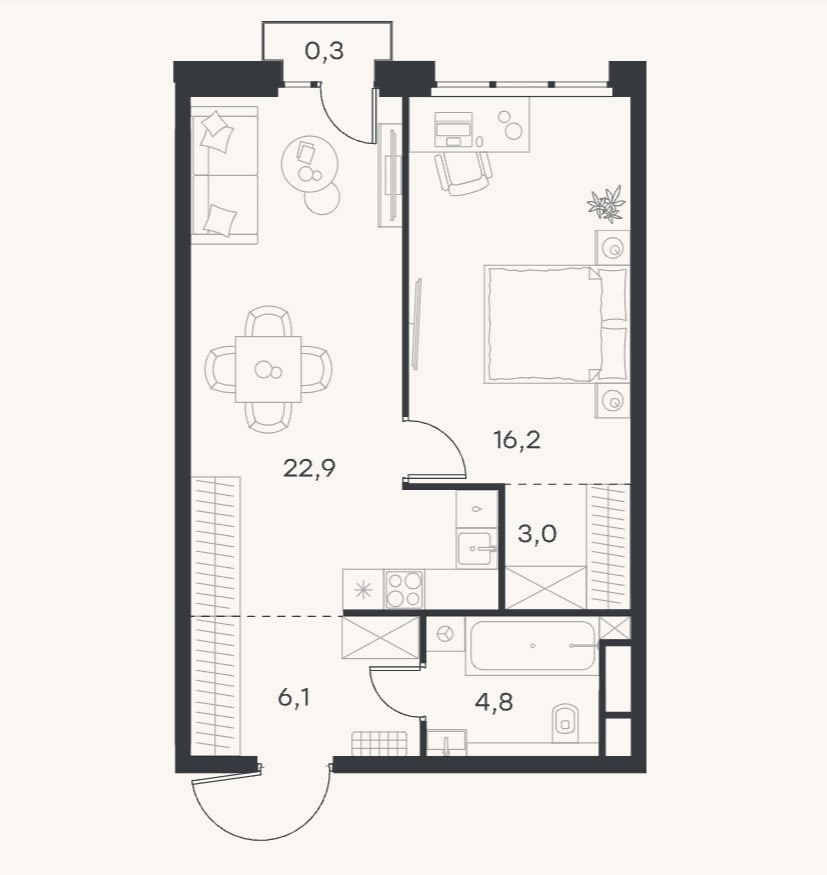 Планировка: 2-к, 53 м²
