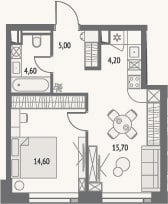 Планировка: 2-к, 44,1 м²