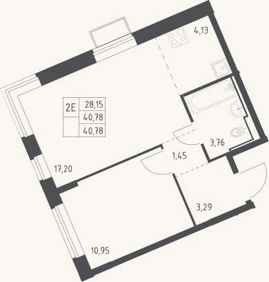 Планировка: 2-к, 40,8 м²