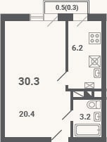 Планировка: 1-к, 29,8 м²