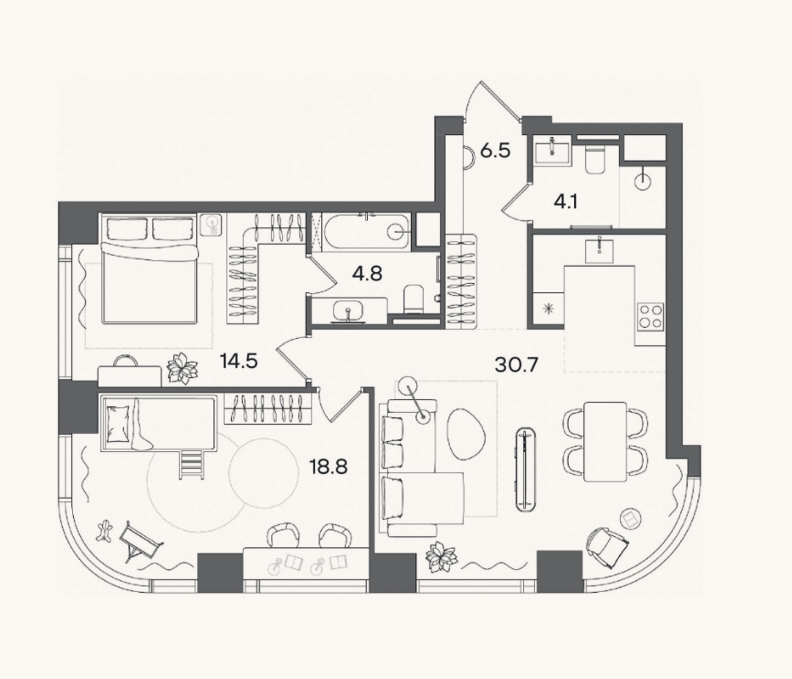 Планировка: 3-к, 79,4 м²