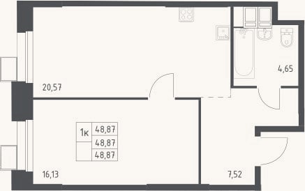 Планировка: 2-к, 48,9 м²