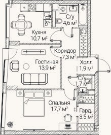 Планировка: 2-к, 61,3 м²