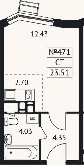 Планировка: Студия, 23,5 м²