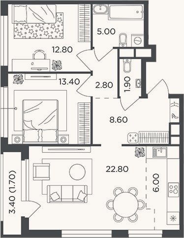 Планировка: 3-к, 73,3 м²