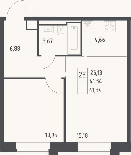 Планировка: 2-к, 41,3 м²