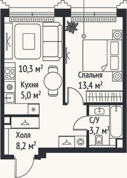 Планировка: 2-к, 40,6 м²