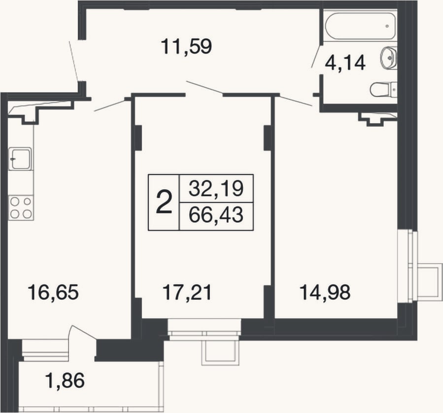 Планировка: 2-к, 64,6 м²