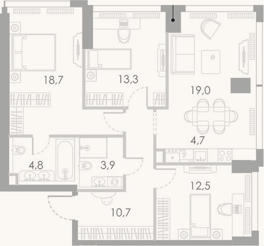 Планировка: 4+ к, 87,6 м²