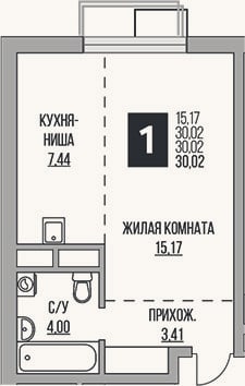 Планировка: Студия, 30 м²