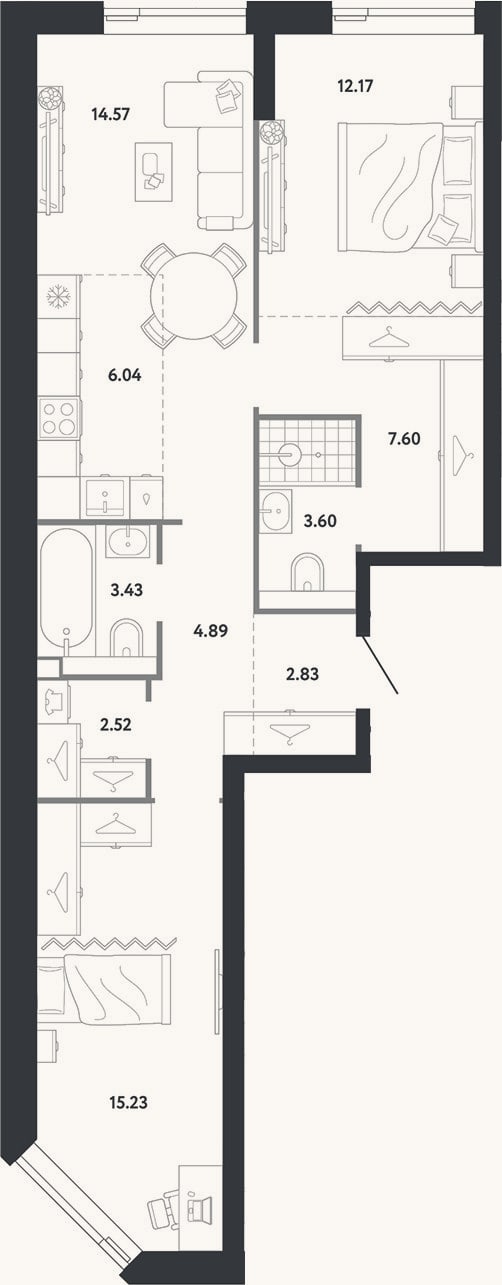 Планировка: 2-к, 72,9 м²