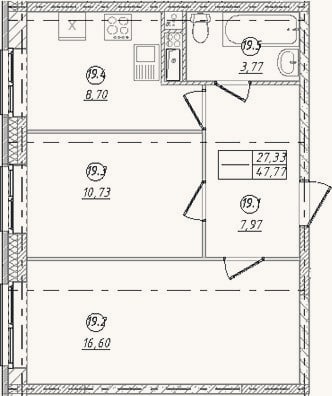 Планировка: 2-к, 47,8 м²