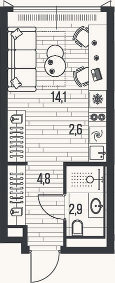 Планировка: Студия, 24,4 м²