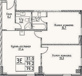 Планировка: 3-к, 79,2 м²
