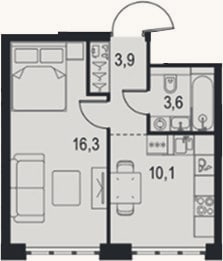 Планировка: 1-к, 33,9 м²