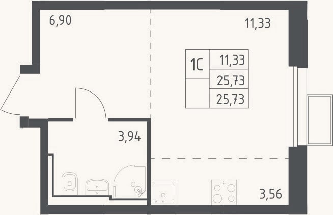 Планировка: Студия, 25,7 м²