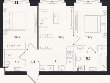 Планировка: 3-к, 64,2 м²