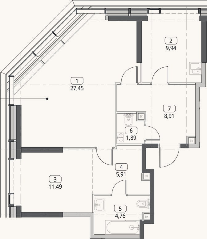 Планировка: 2-к, 70,4 м²