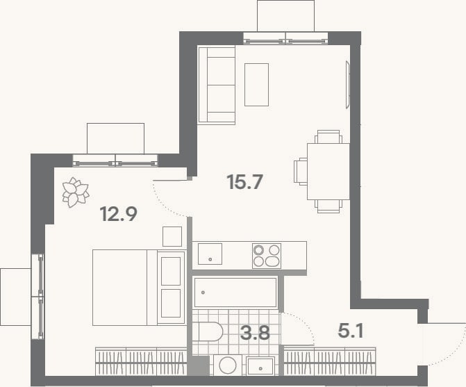Планировка: 2-к, 36,5 м²