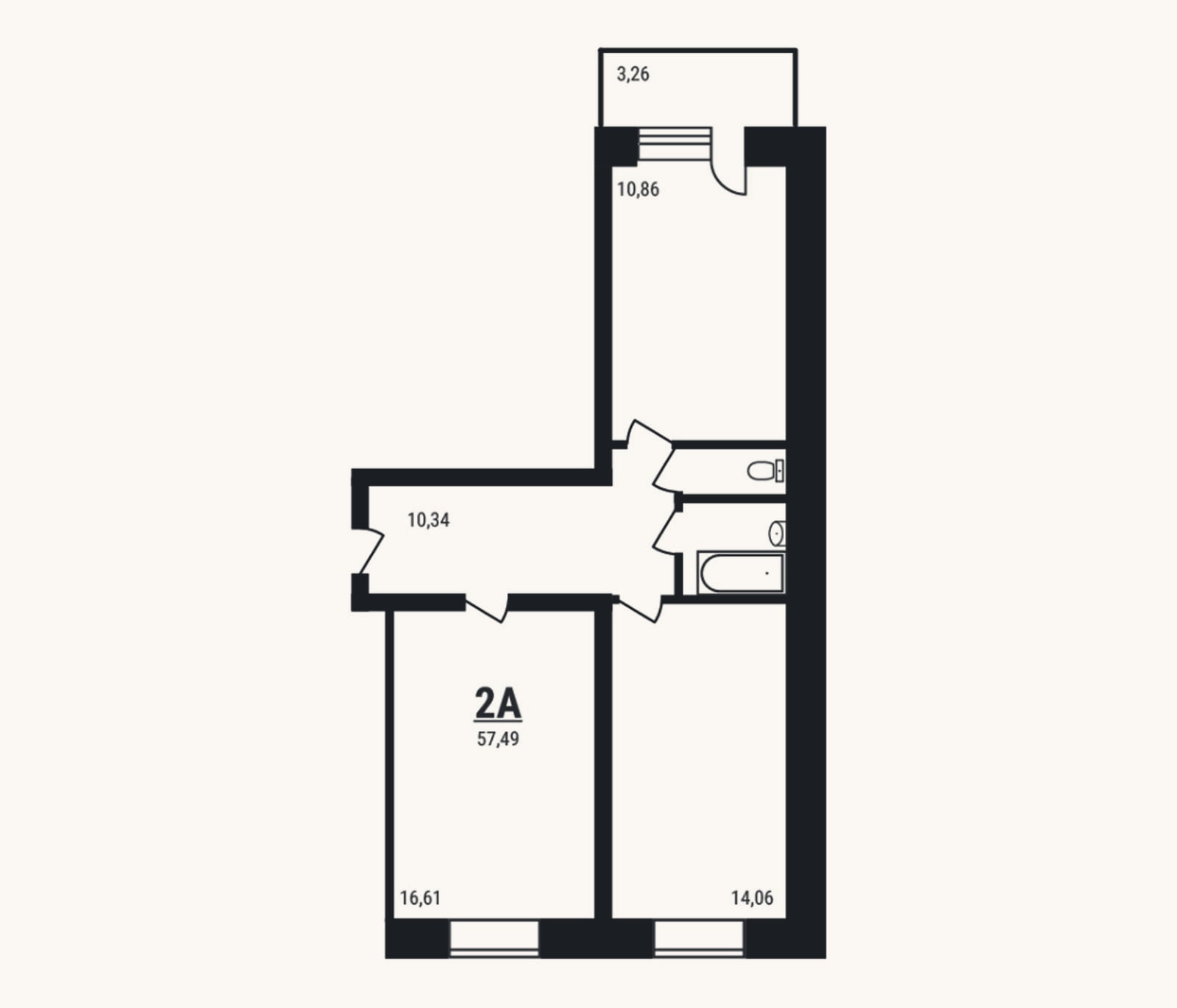 Планировка: 2-к, 56,5 м²