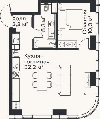 Планировка: 2-к, 50,8 м²
