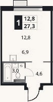 Планировка: Студия, 27,3 м²